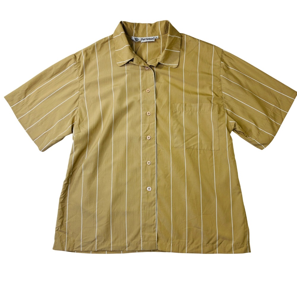 Personal Vintage Mustard Tan Pinstripe Short Sleeve Button Down Shirt Size "18"